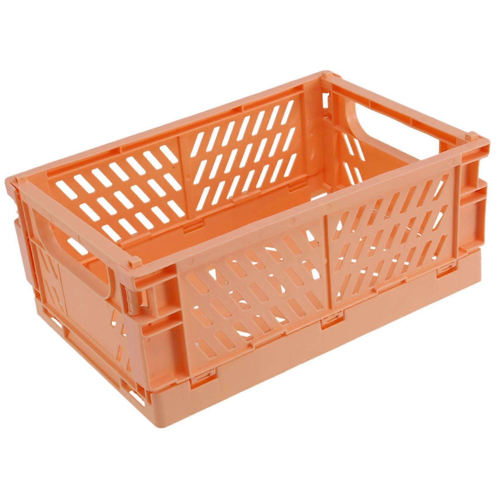Collapsible Plastic Folding Storage Box Basket Utility Cosmetic Container Orange