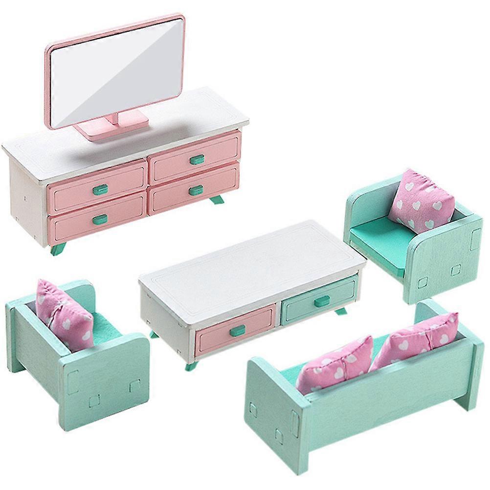 木製ドールハウス家具ふり遊びおもちゃミニチュアリビングルーム家具1セット