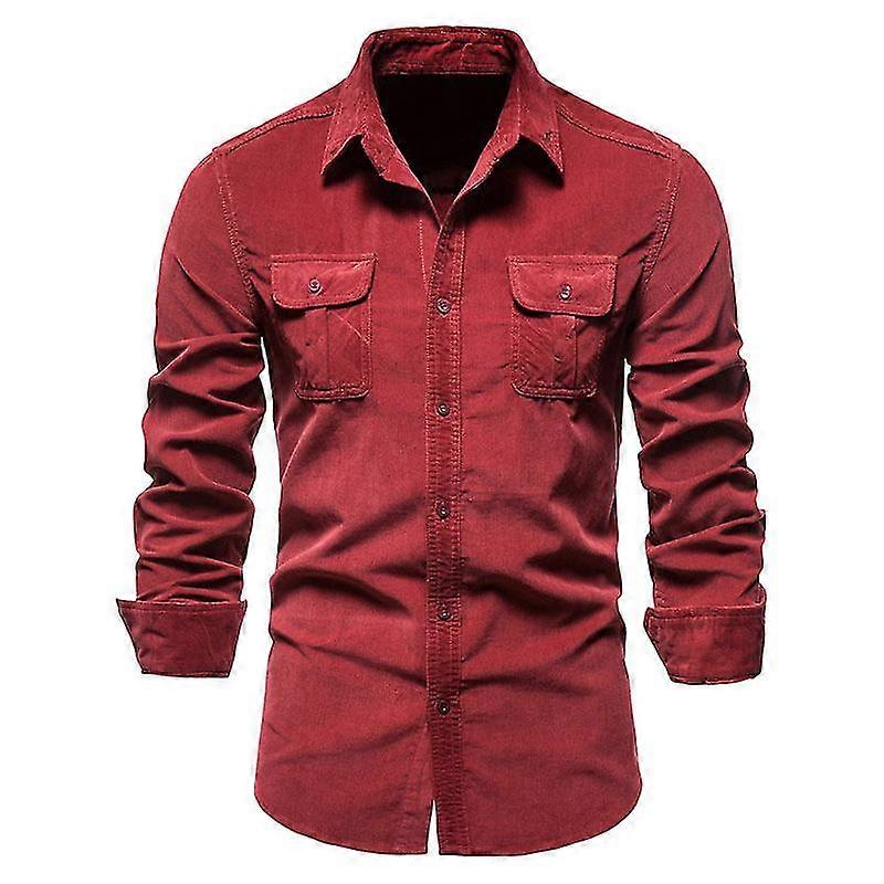 Herren Cordhemd, lässige langärmelige Button-Down-Leichtbaujacke