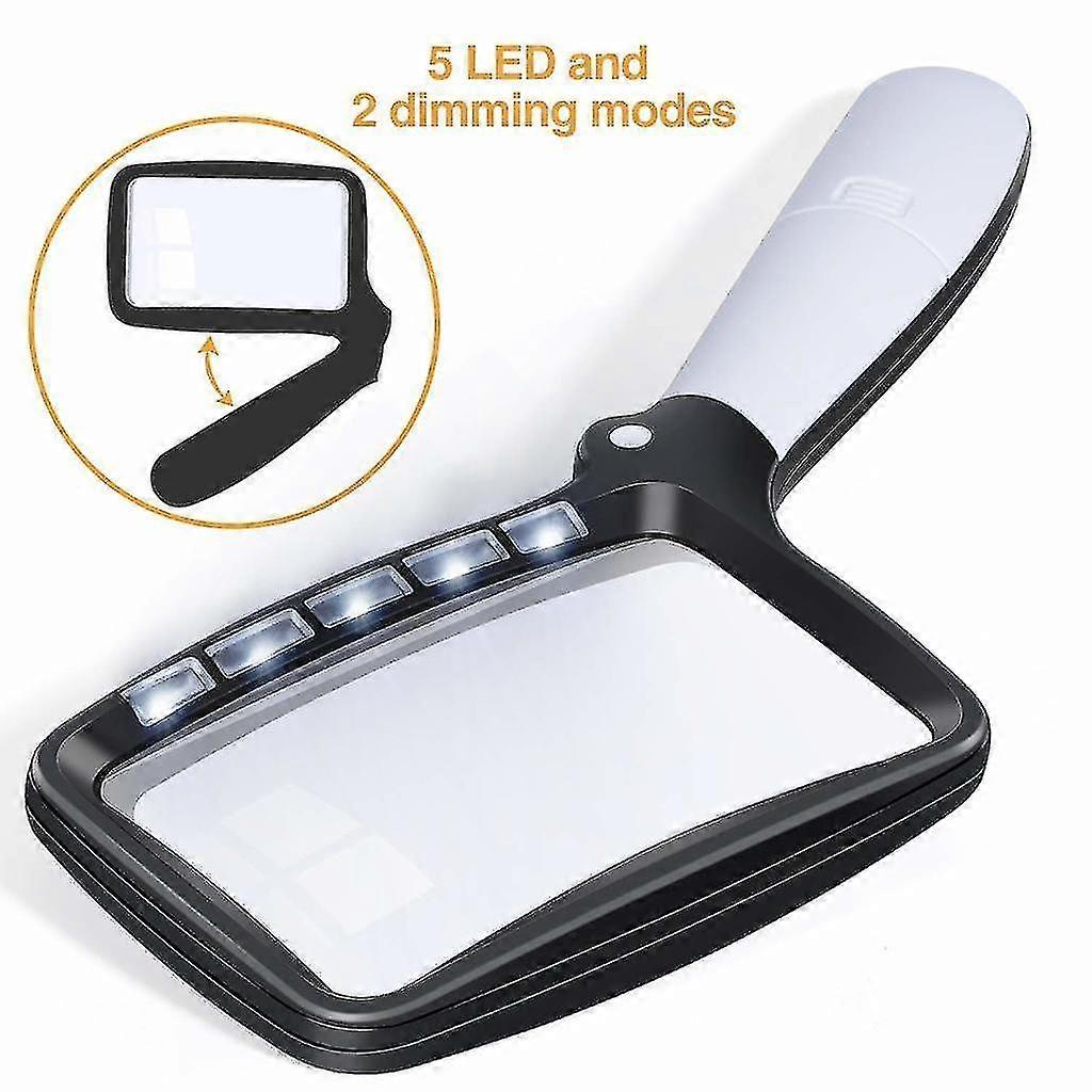 Foldable Reading Magnifier Large 5 Led Magnifier With Light 2-fold Handheld Magnifier Modes Dimmable Magnifying Glass For Seniors Reading