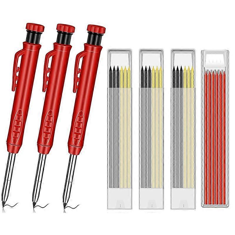 Solid Carpenter Pencils with 24 Refills, Woodworking Tools Solid Deep Hole Pen Marking Tool for Woodworking Architects