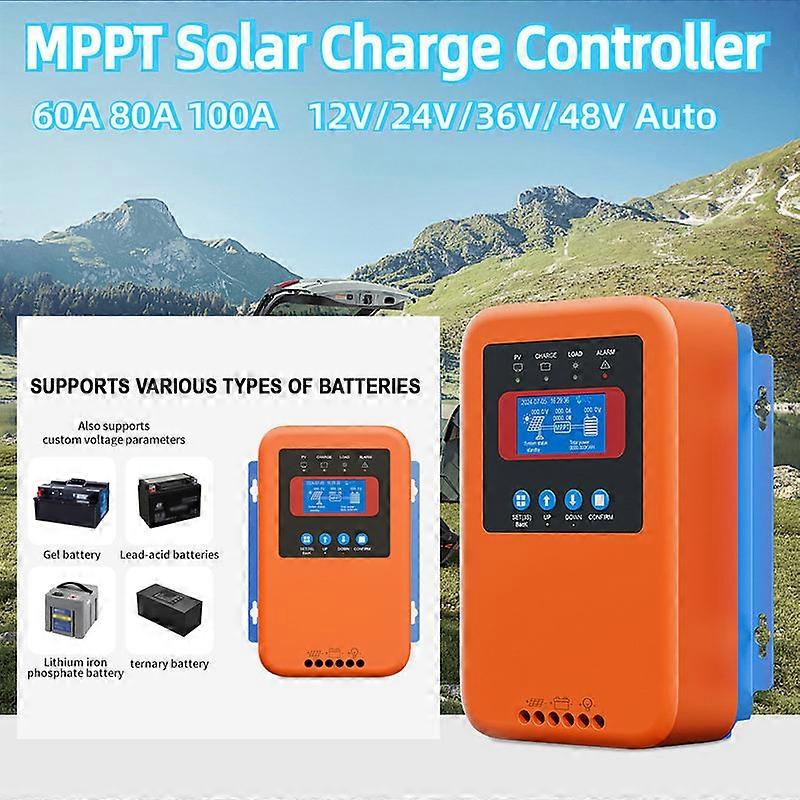 Mppt Solar Controller Battery Pv Intelligent Charging Load 60/80/100a Control Voltage Dc Output Set Total Power 12v/24v/36v/48v