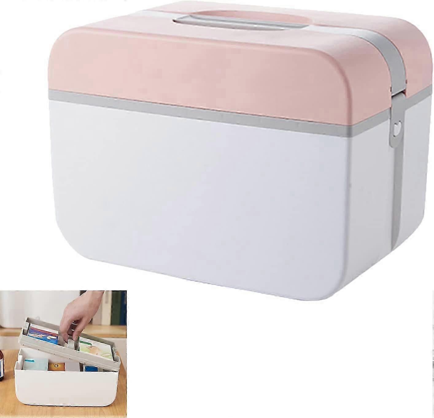 Double Layer Medicine Storage Box with Buckle Lock, Family First Aid Kit