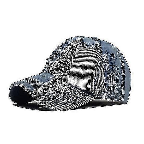 Vasket denimhull baseballcaps [himmelblå]-XK6597