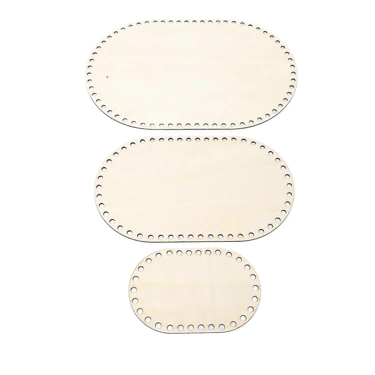 3Pcs Wooden Basket Bottom Robust Blank Solid Oval Crochet Basket Base for Knitting Weaving 