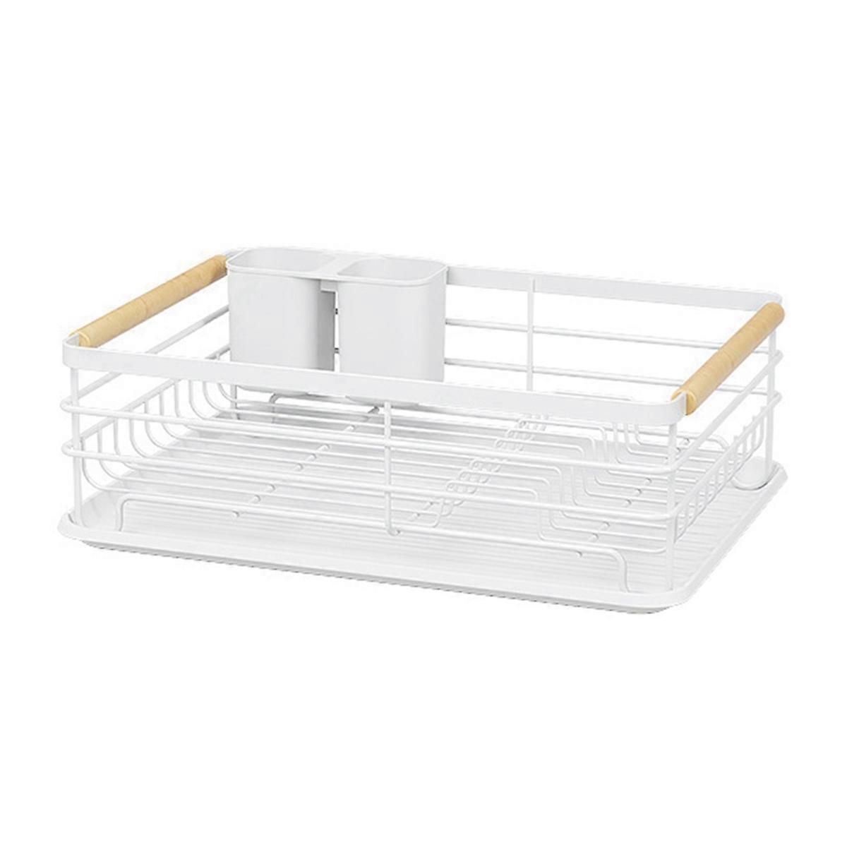 Kitchen Table with Detachable Drip Tray, Tableware Rack, White Dish Drain Rack, Multifunctional Tab