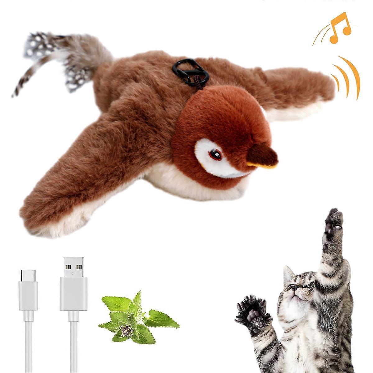 Cat Toys, Sparrow Catnip Toys with Flapping Wings, Vivid Squeaks, Interactive Simulation Bird Cat Toy for Kitten Exercise