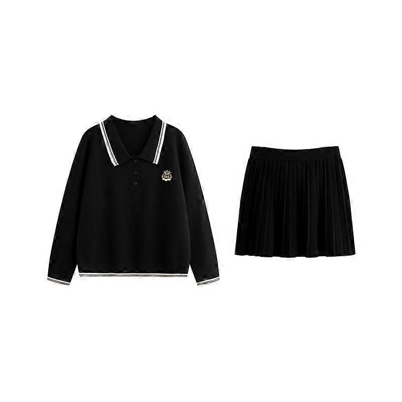 Plus Size Women's Ethos College Style Turtleneck Sweater Pleated Skirt Knit Two Piece Suit