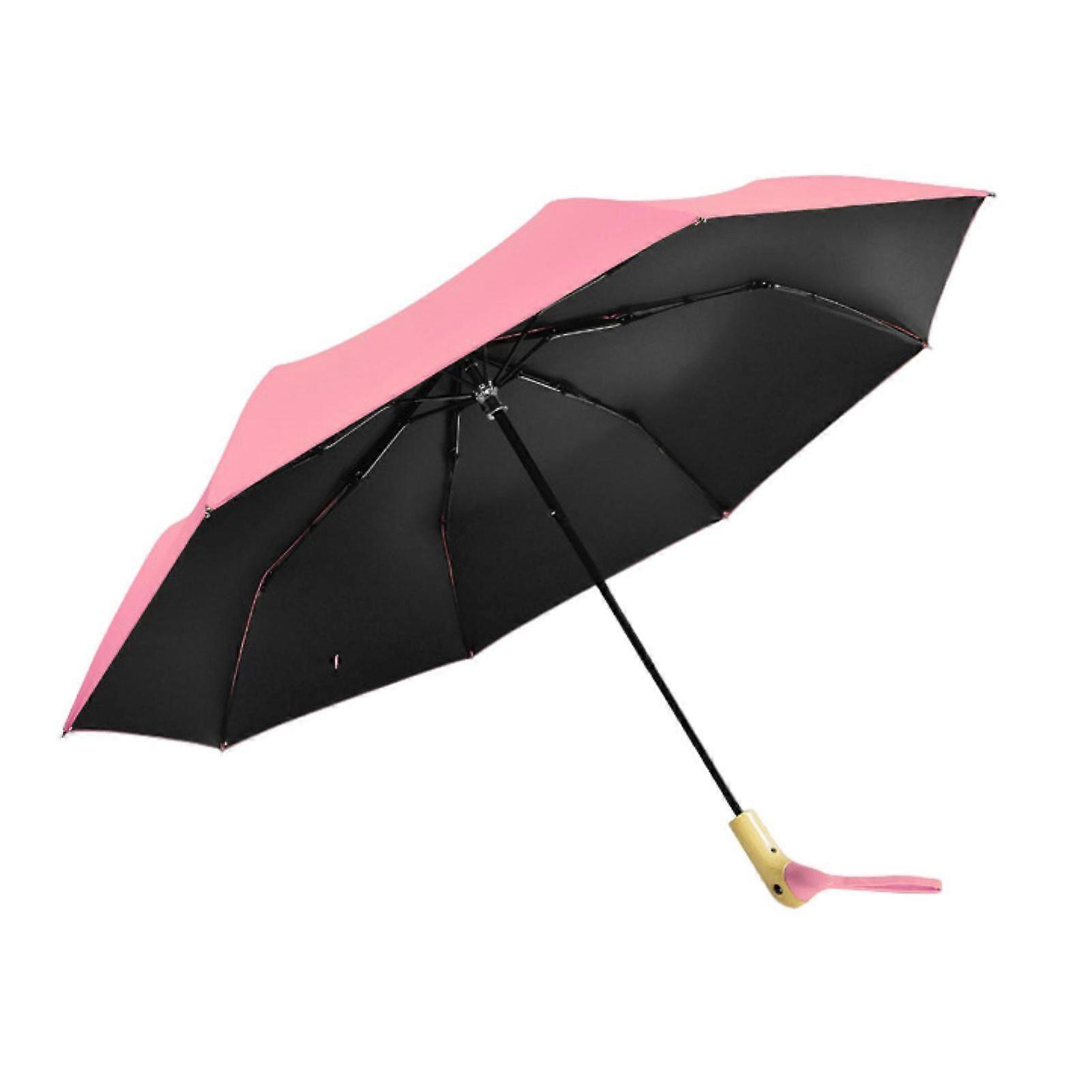 Tri-fold Umbrella with Wooden Duck Head Handle Sun Blocking Umbrella Windproof Lightweight UV Protection Folding Sun Rain Umbrella Travel Mini Pocket