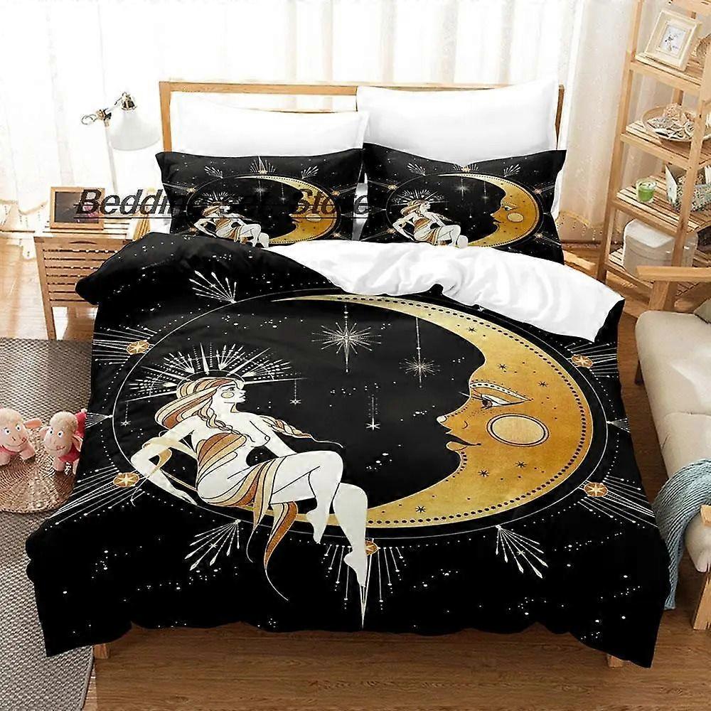 v2736 Lakan Witch Moon Sängkläder Set Enkelrum Full Queen King Size Sängset Aldult Barn Sovrum Påslakan Sets Anime Lakan Set 3-delad Beddi