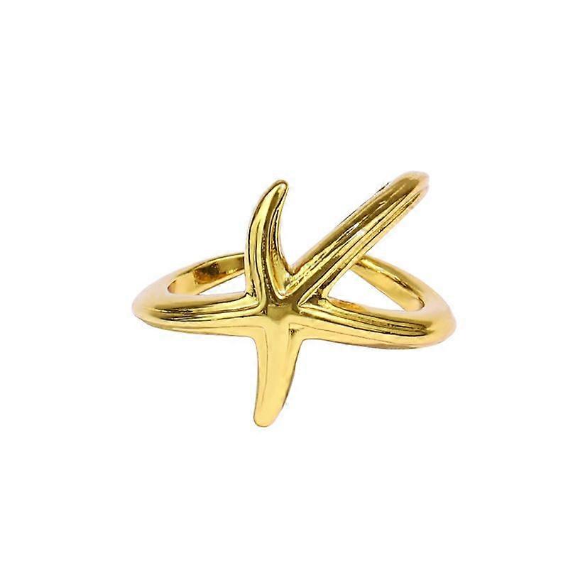 HUANZHI Starfish Open Ring for Women Girls Adjustable Gold Color Metal Simplicity Y2K Party Jewelry