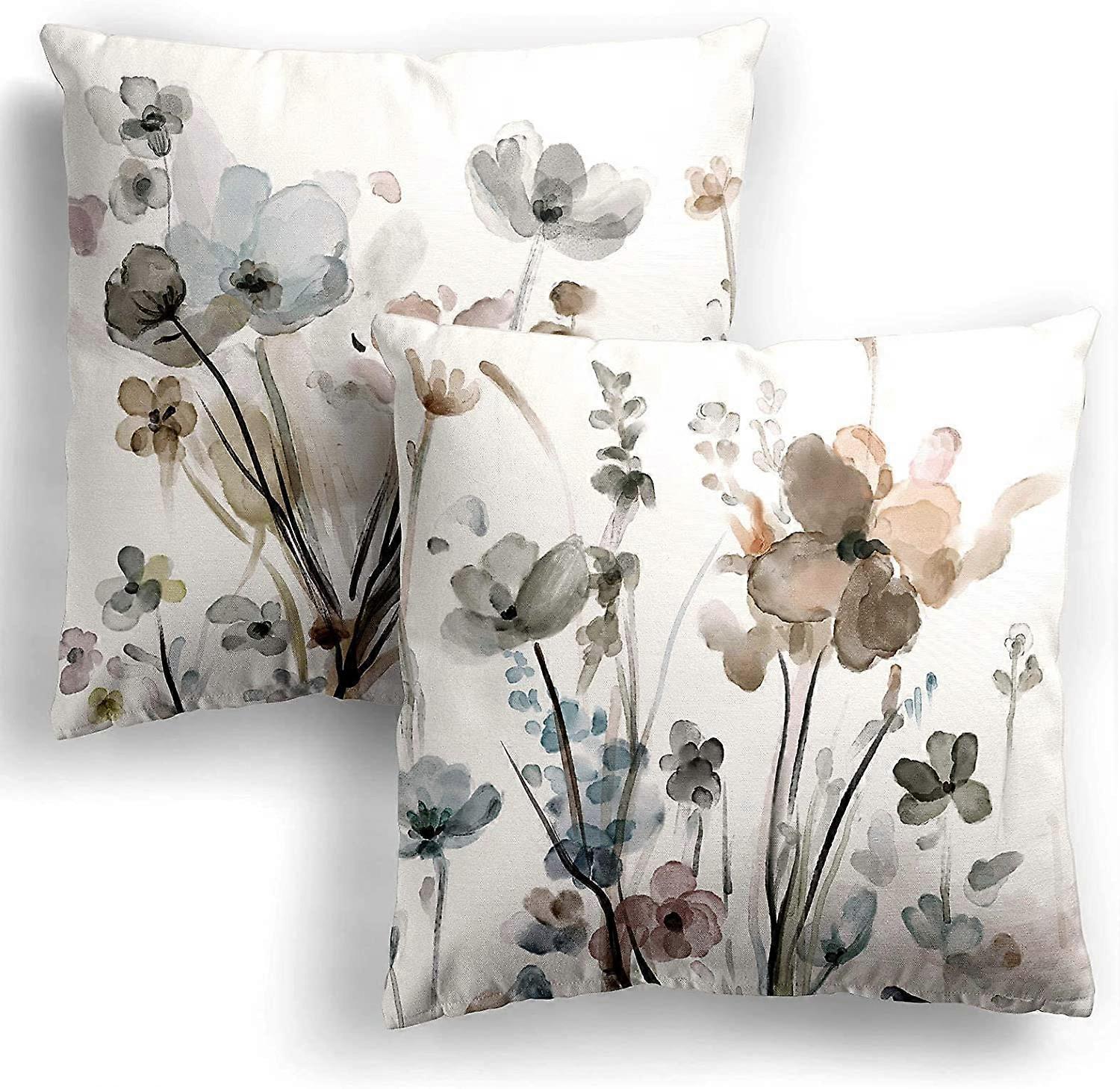 KKVEE Flower Throw Pillow Covers 18x18 Set of 2, Modern Decorative Cushion Cases