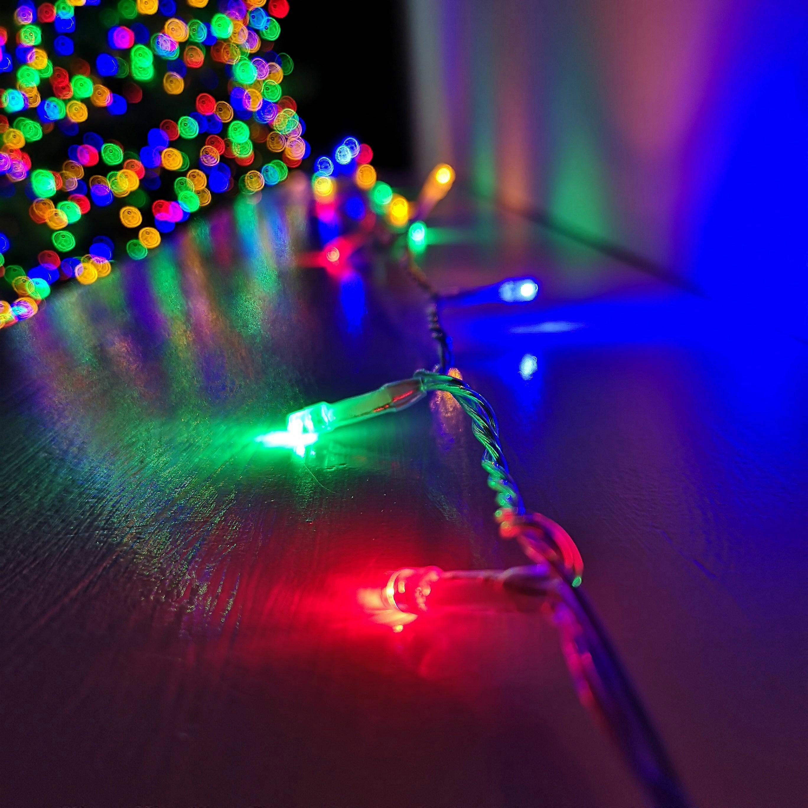 200 Led 16m Premier Christmas Outdoor 8 Function Lights Clear Wire In Multicoloured