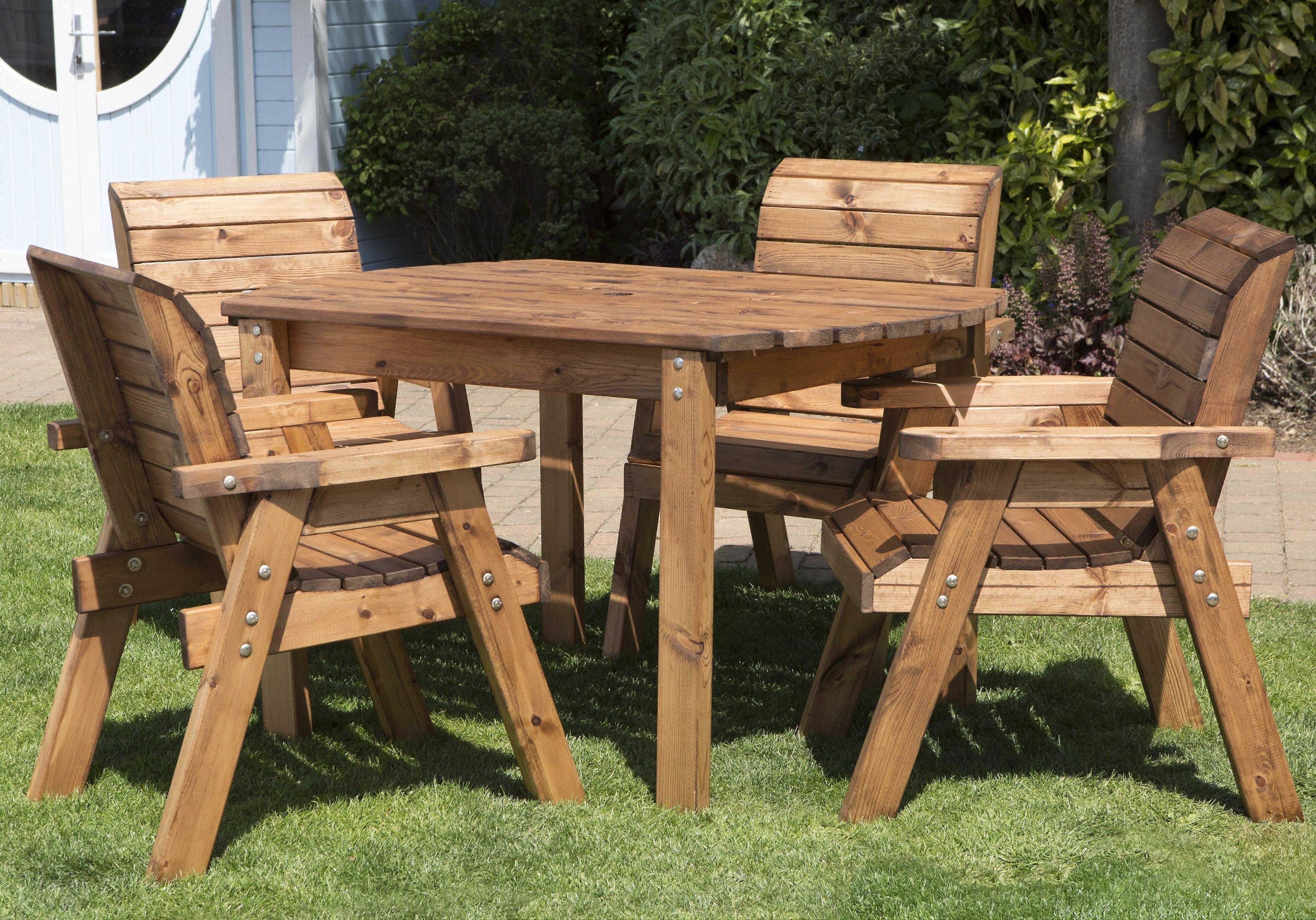 Hand Made Rustic Wooden Deluxe 4 Seater Rectangular Table Set 4 Chairs 1 Table