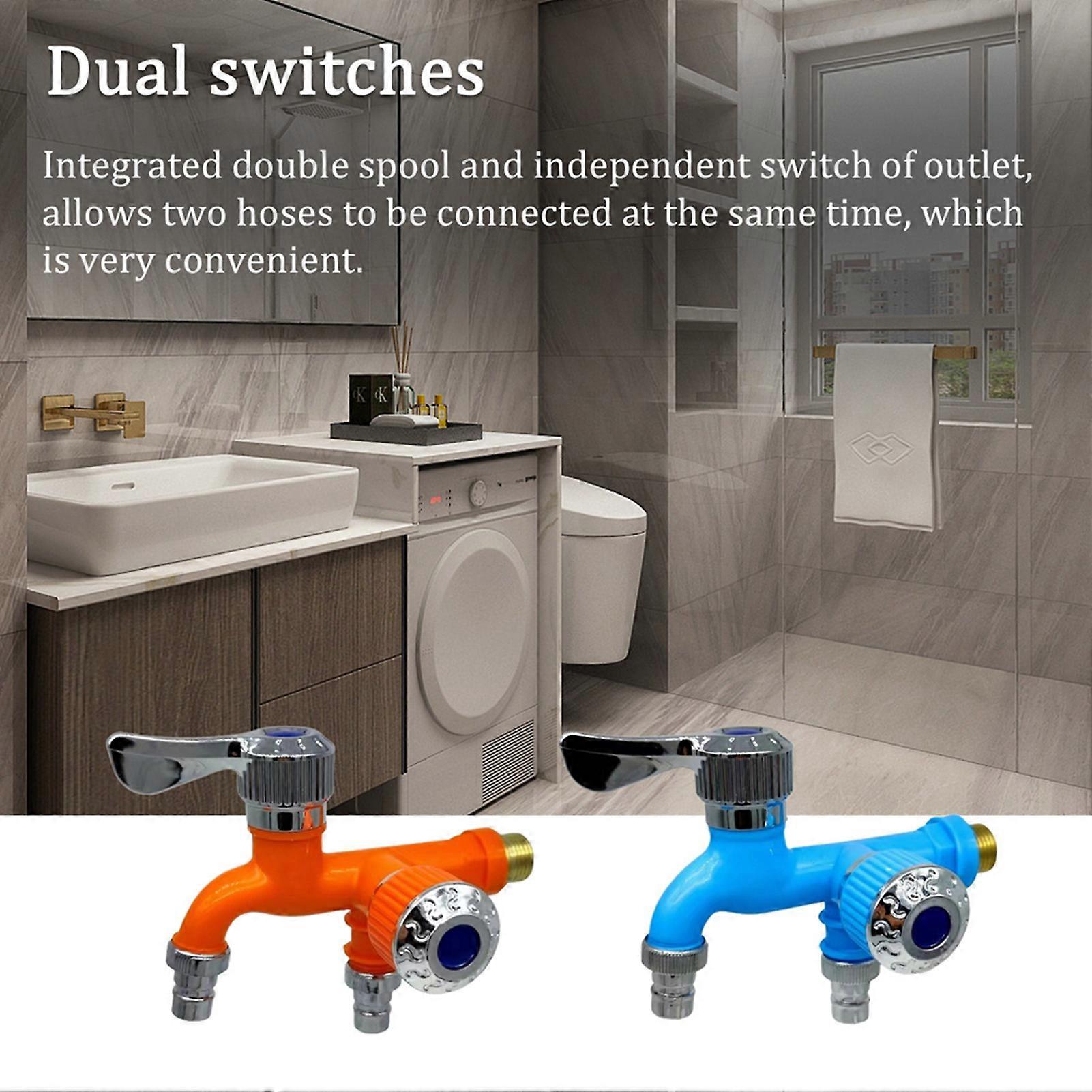 Washing Machine Faucet 1 in 2 Out Dual Switches 1/2in Thread Multifunctional Faucet for Balcony Bathroom