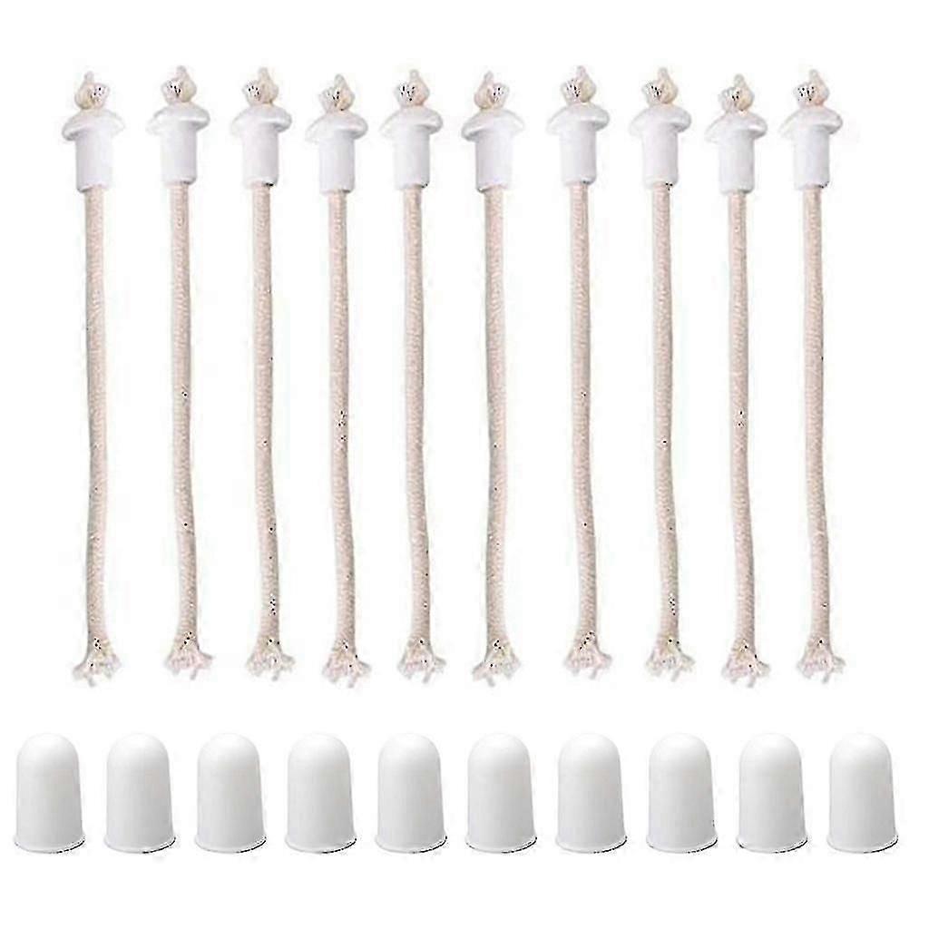 10 Sets Oil Lamp Wicks with Ceramic Holders Covers Lantern Replacement Lampwick