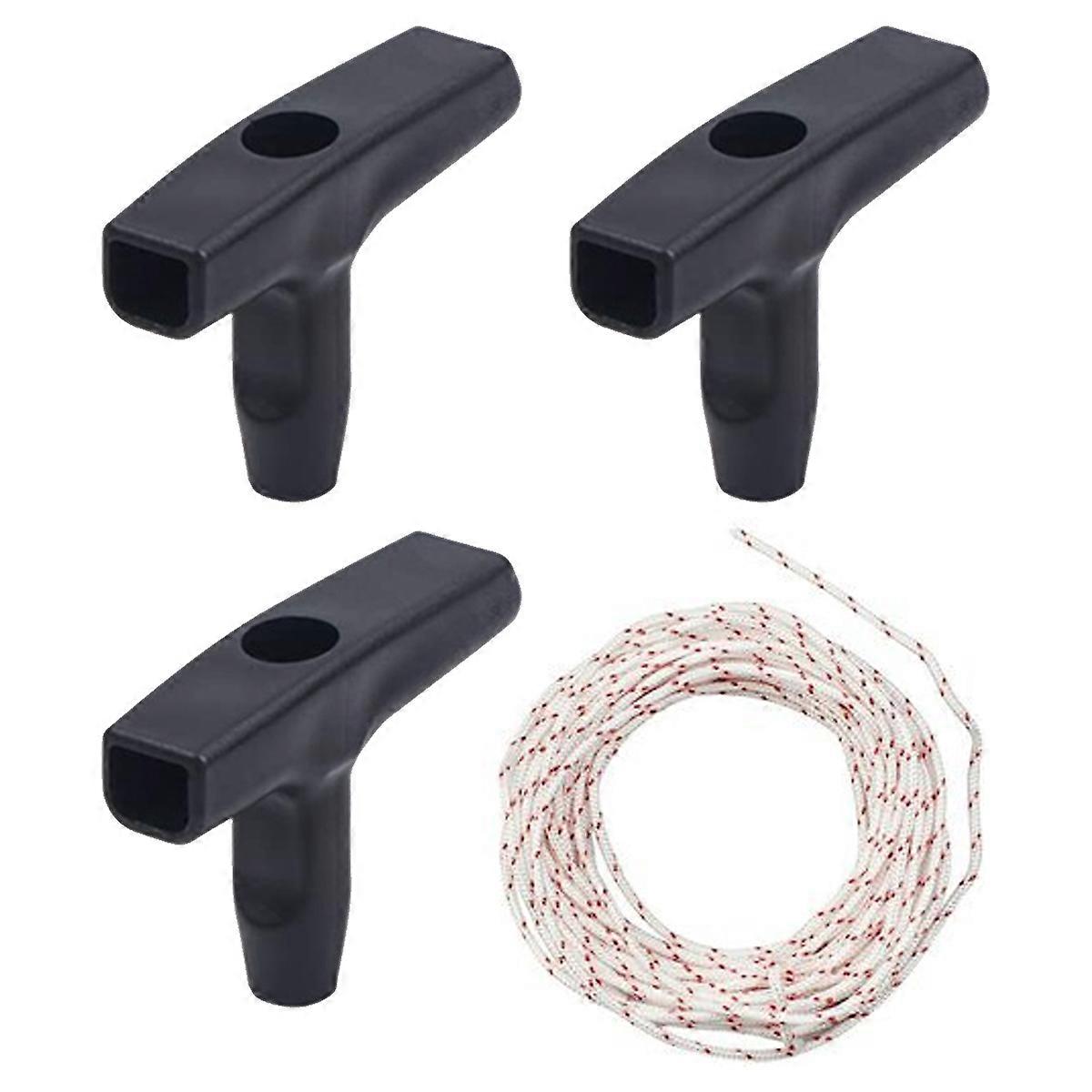 Recoil Starter Rope 10 Meters 3Mm Pull Rope with 3 Starting Handle for Lawn Mower, Chainsaw, String Trimmer, Petrol Engines