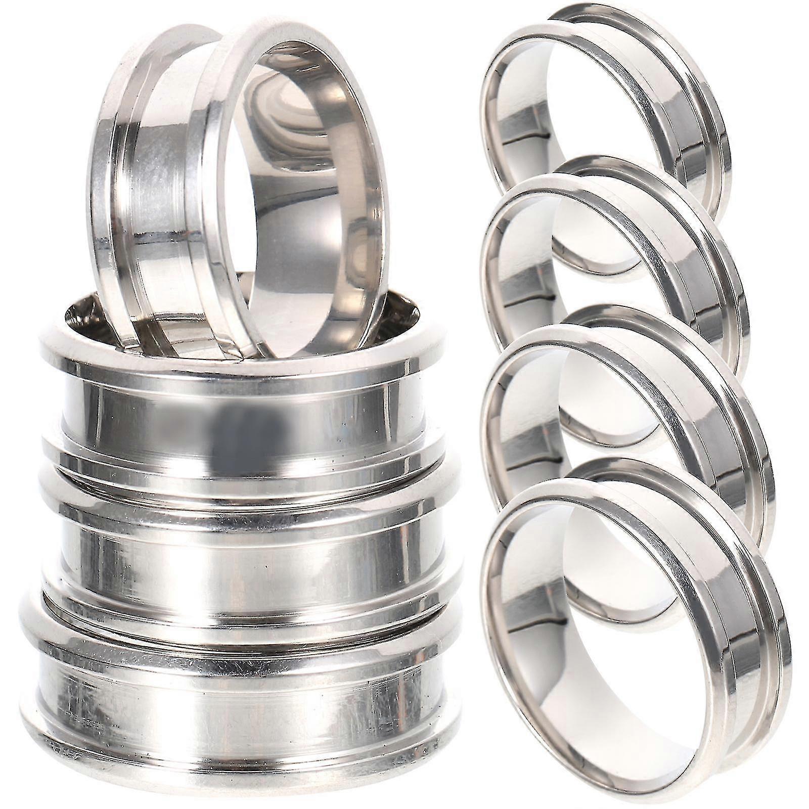 8-Piece Stainless Steel Ring Blanks Set Grooved and Plain Finger