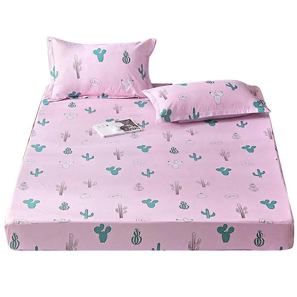 Comfortable Plant Printing Polyester Bedding Set Pillowcase Fitted Sheet (Full)