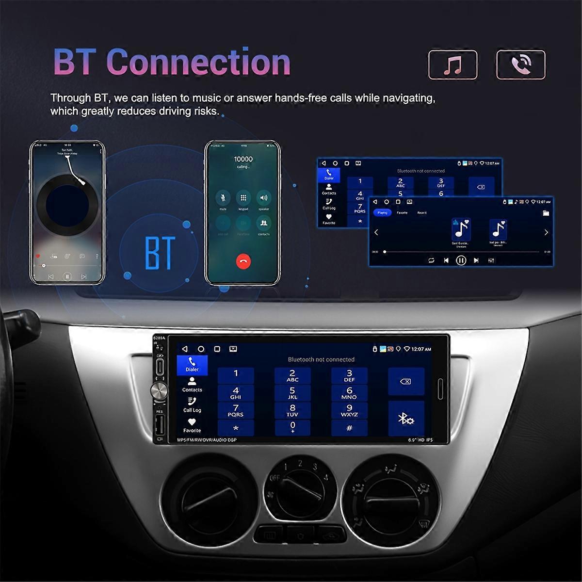 1Din 6,9 Zoll Autoradio 2 + 32G Multimedia-Player GPS-Navigation WIFI Carplay Android Auto FM/RDS Mirror Link Auto-Audio