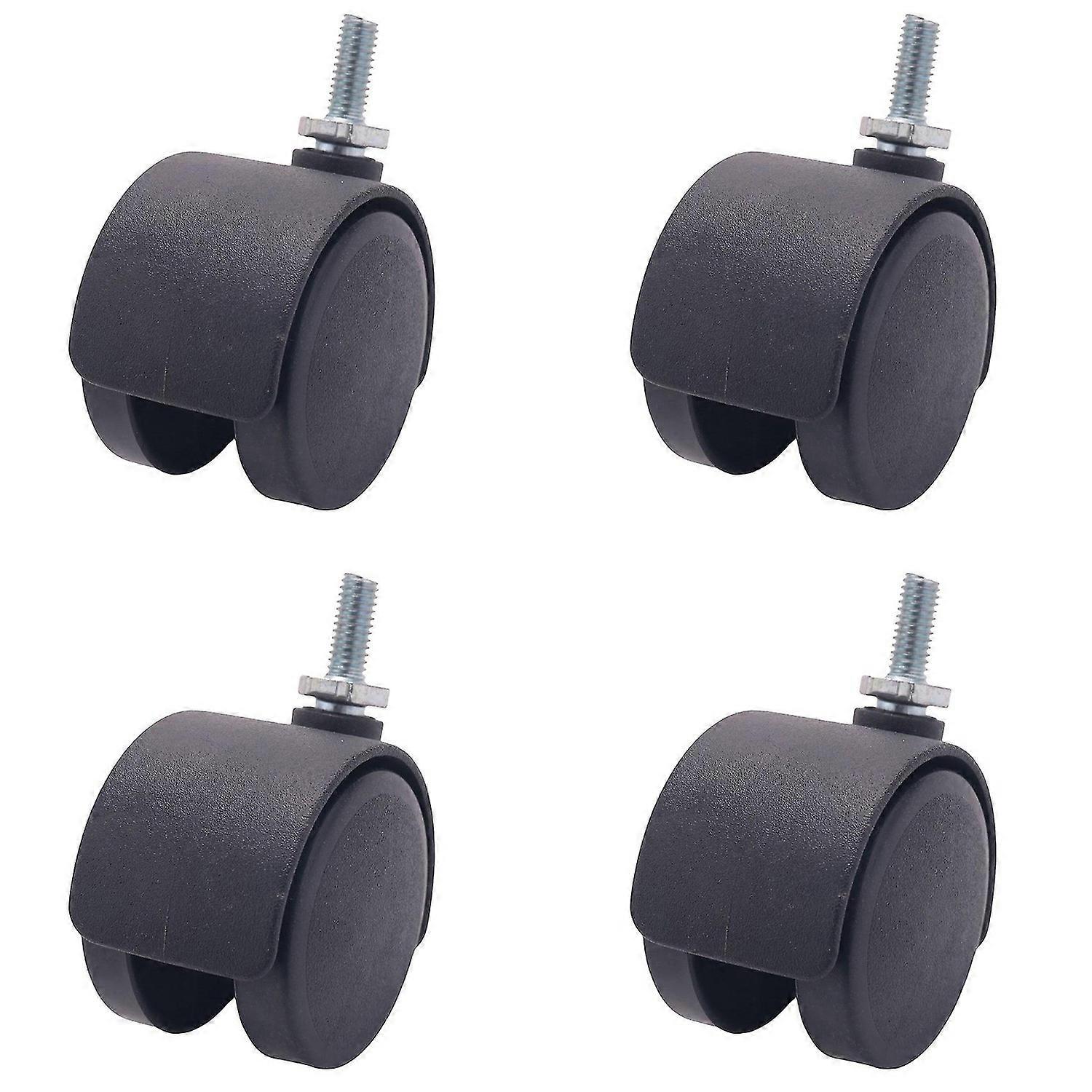 6mm Threaded 40mm Dual Wheel Rotatable Caster Black