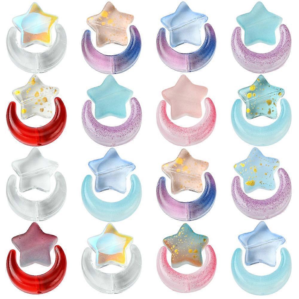 54Pcs Handmade Lampwork Beads and Glass Bead Sets Moon & Star Craft Beads