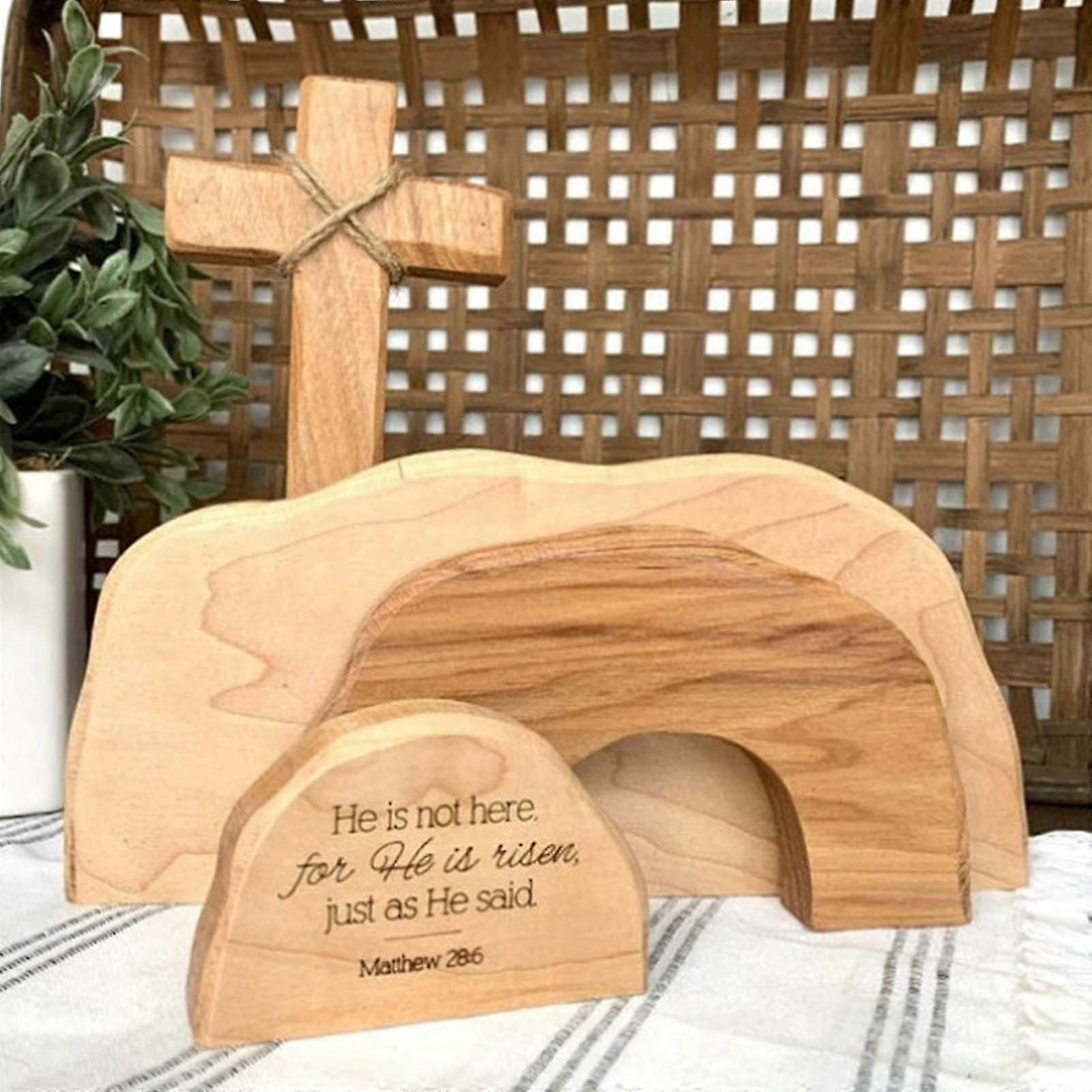 Decorațiuni de Paște Mormântul Gol Scenă de Paște, Crucifix Decor Viu din Lemn de Paște