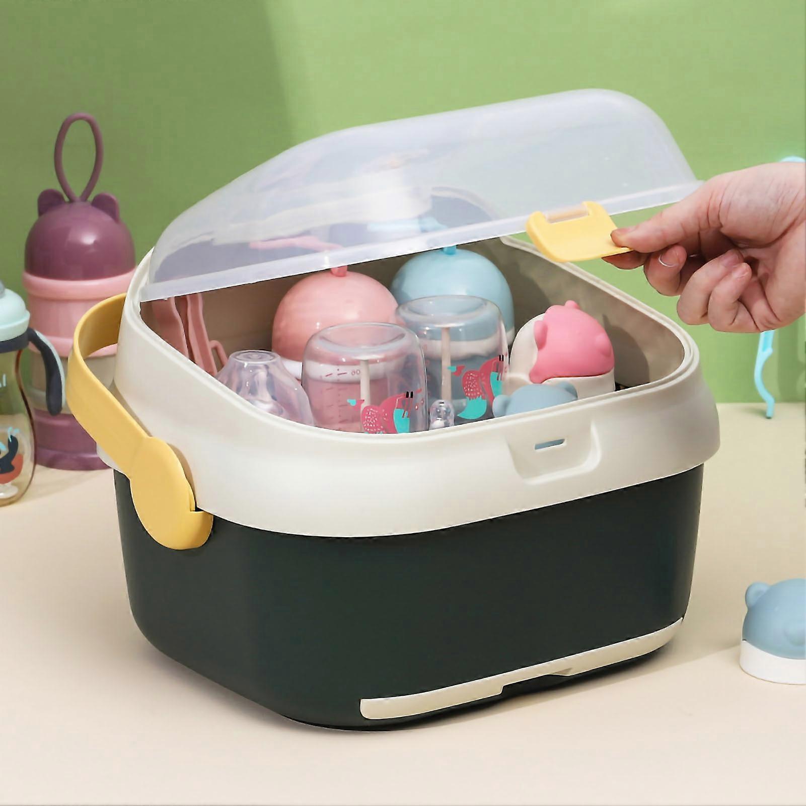 Baby Drying Rack Nursing Bottle Storage Box Container with Swivel Vent Dust Cover Drain Tray Detachable Holder