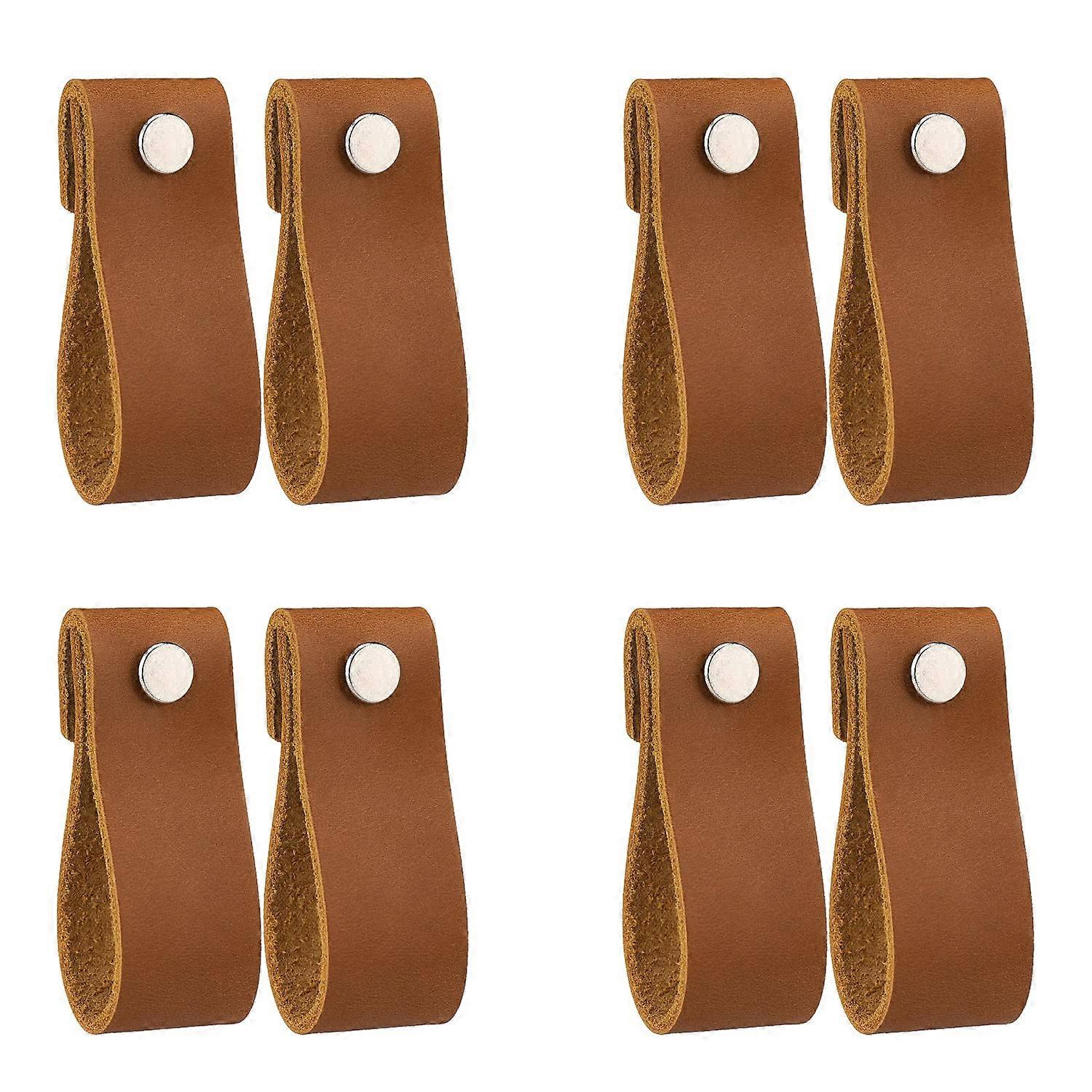 Leather drawer handles - 8 pieces of leather dresser knob knob, cabinet, doors and drawers handmade pure leather handles (brown)