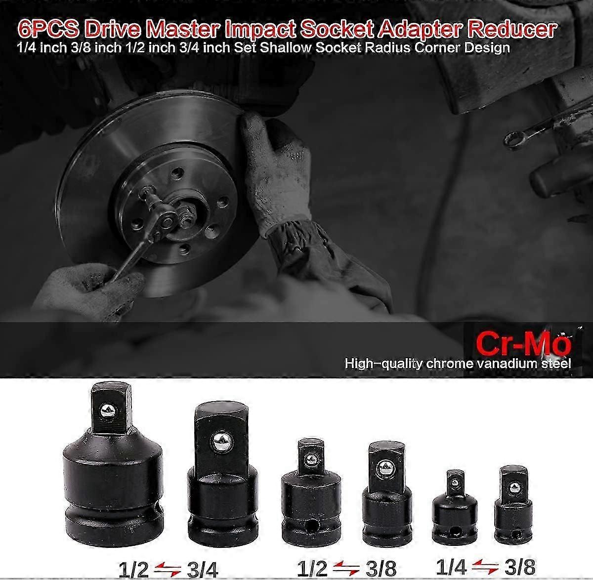 Set of adapters | 6 pieces | 1/4" to 3/8", 3/8" to 1/4", 3/8" to 1/2", 1/2" to 3/8", 1/2" to 3/4", 3/4" to 1/2