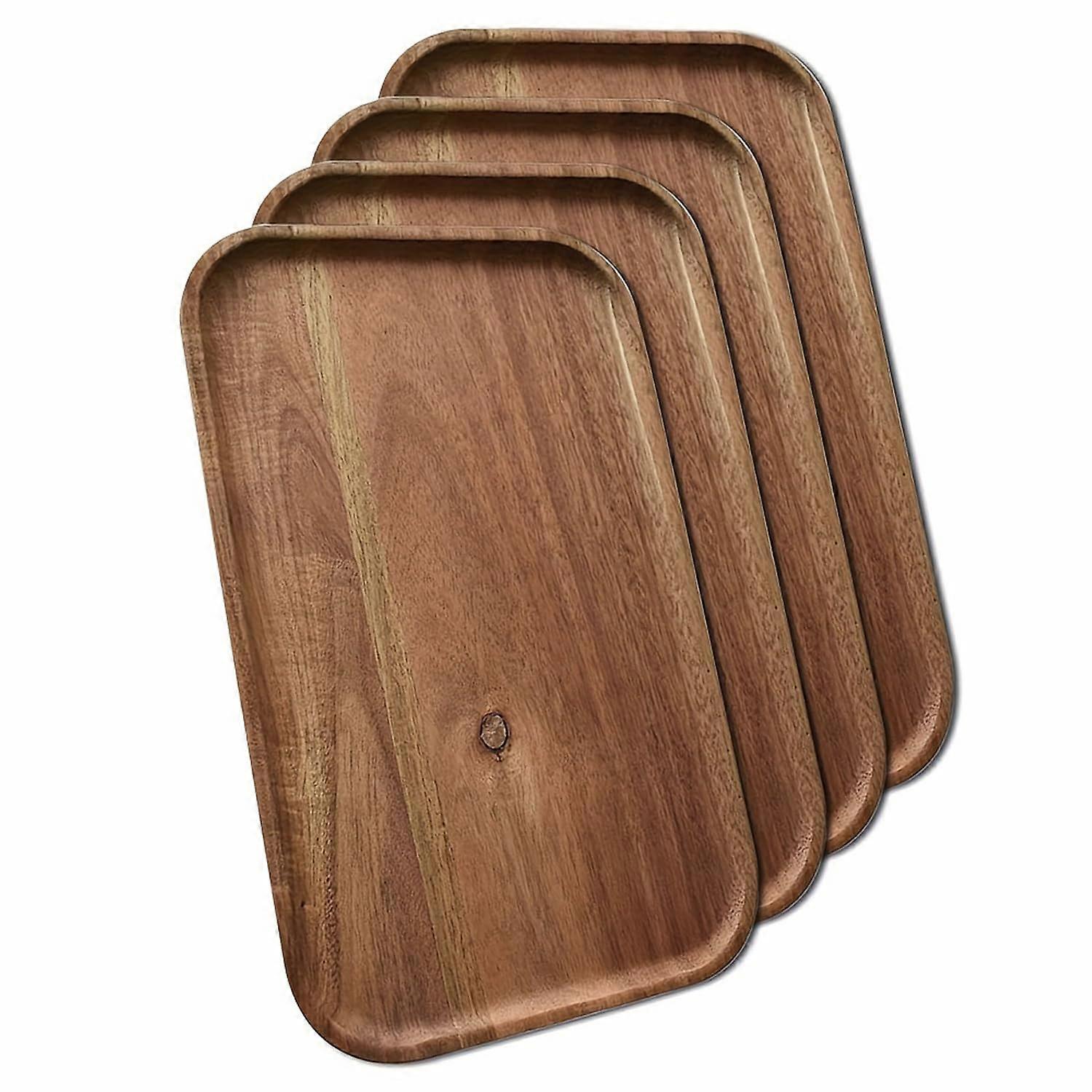 Wooden Server Trays Acacia Wood Rectangular Platter for Cookies Beef Chicken Desserts 11.8" x 7.9" Set of 4