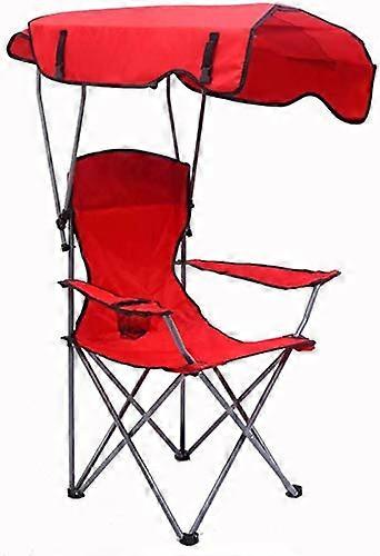 Folding Camping Chair with Shade Canopy, Lightweight Portable Seat with Cup Holder and Carry Bag for Outdoor Use, Navy Blue and Red