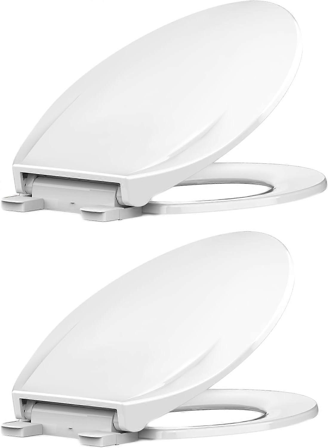 Elongated Toilet Seat White with Quick-Release & Quick-Attach, Durable Plastic, Slow Close, Easy Install & Clean, 2 Piece