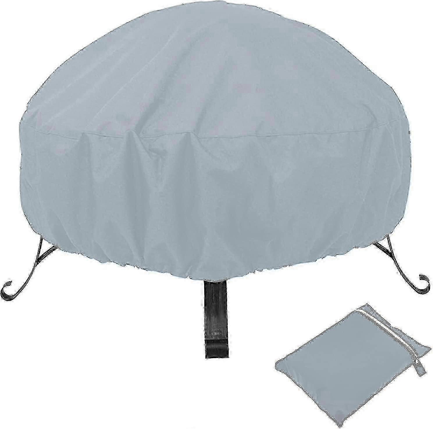 Capa de fogueira redonda reutilizável à prova d'água cinza com cordão (122 x 46 cm)