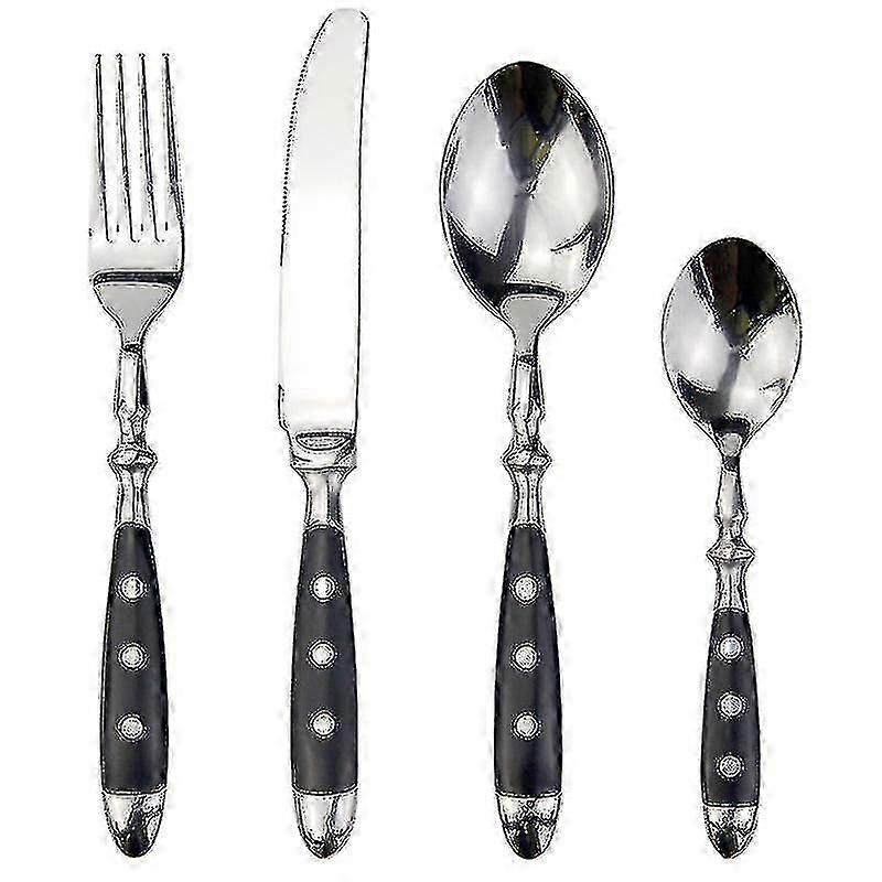 Classic Elegant Resin Rivets Handle Style Stainless Steel Western Cutlery 4 In 1 Set Delicate Utensils Dinnerware For HomeP2025042500979