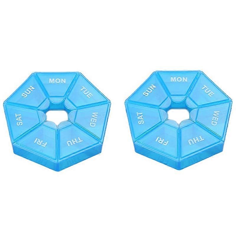 2pcs Portable Transparent Moisture-Proof Weekly 7-grids Pill Storage Box