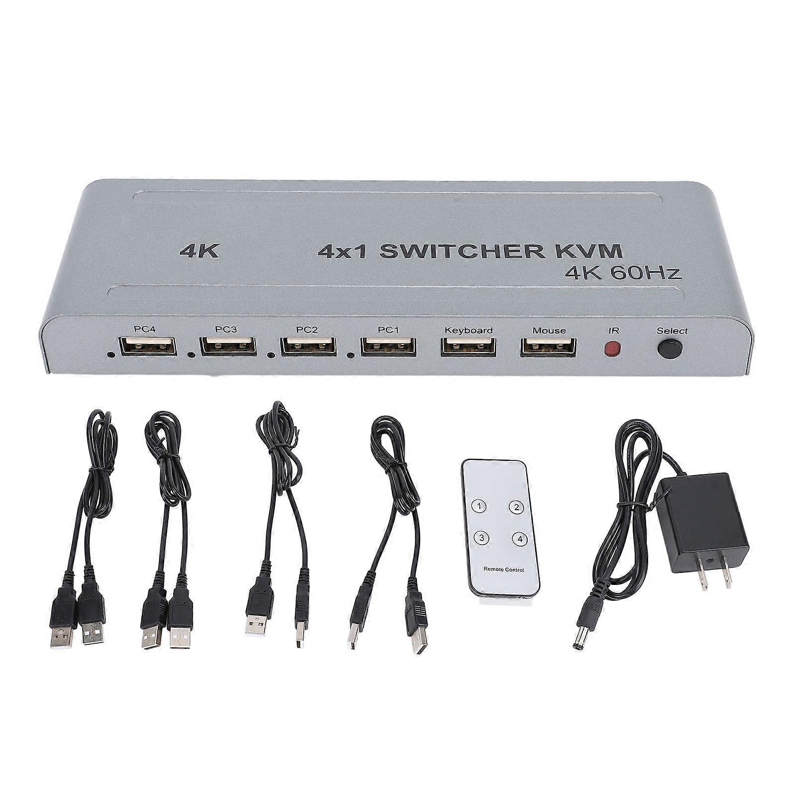 HD Multimedia KVM Switch 4K 60Hz 4 in 1 Out Multi Viewer Seamless Switcher with Infrared Remote Controller