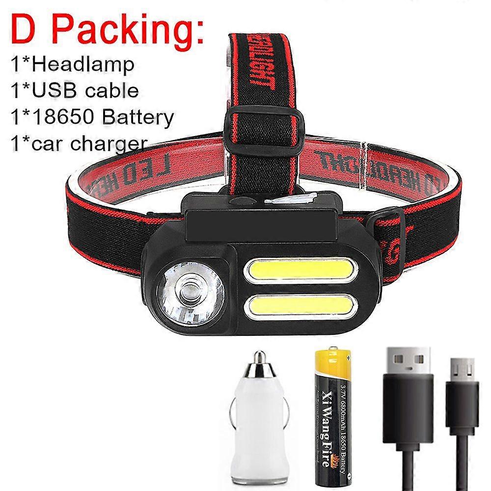 Portable Waterproof XPE+COB LED Headlamp, USB Rechargeable, Replaceable Battery Powered, Ideal for Work and Night