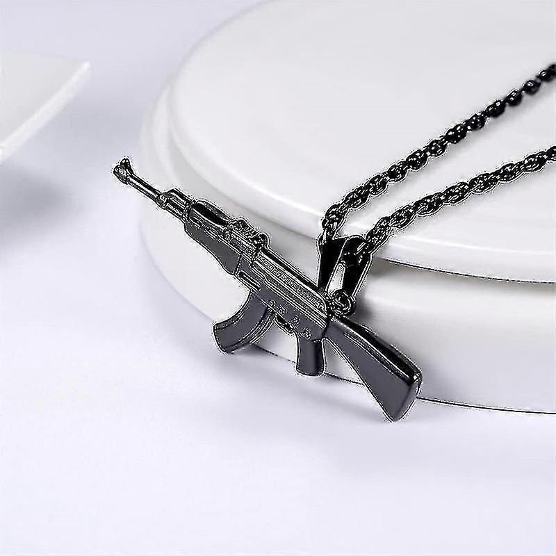 Mens 925 Sterling Silve Ak47 Colar de Pingente de Rifle do Exército - 22 Polegadas