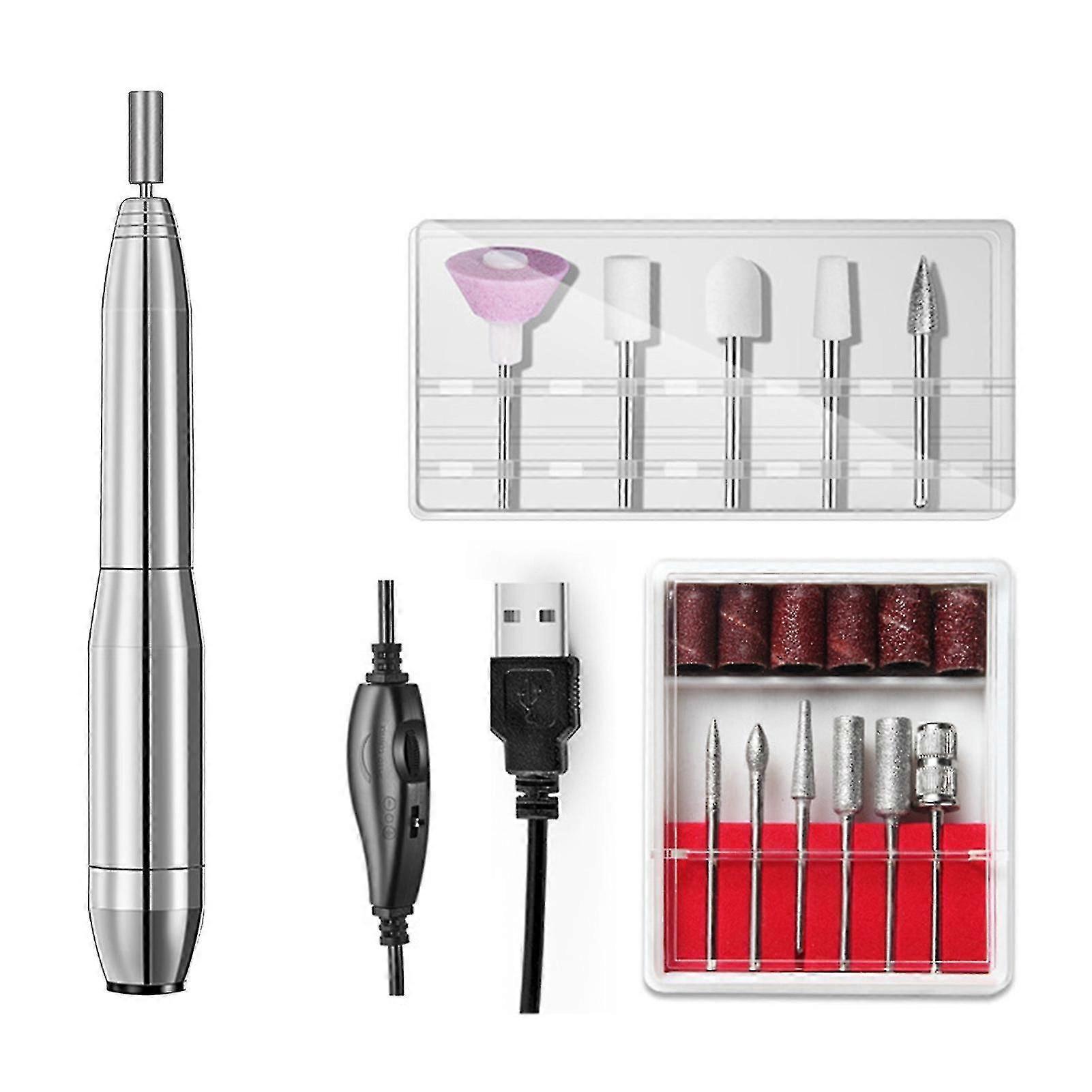 1セットドリルビット付きプロフェッショナル電動ネイルディルマシンUSBプラグ死角を取り除くネイルアートツールアクリルネイルジェルポリッシュ