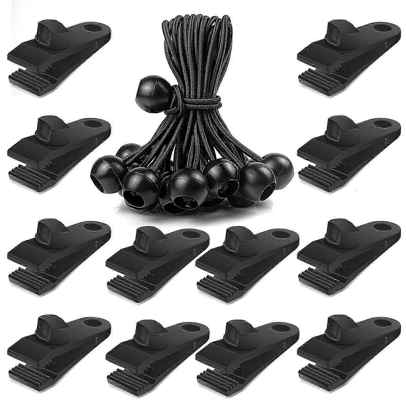 12-Piece Tarp Clamp Set with Bungee Cord Ropes Tent Tarp Clips and Locking Grips
