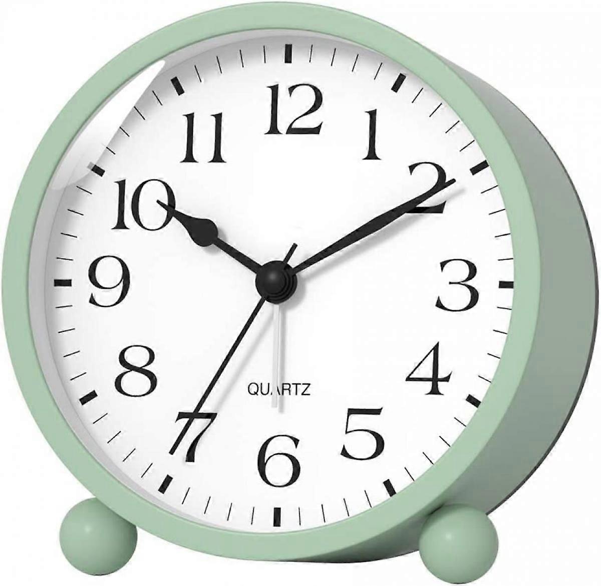 Silent Analog Alarm Clock with Night Light,Beep Sounds,Gentle Wake,Battery Operated,Easy Set (Green)