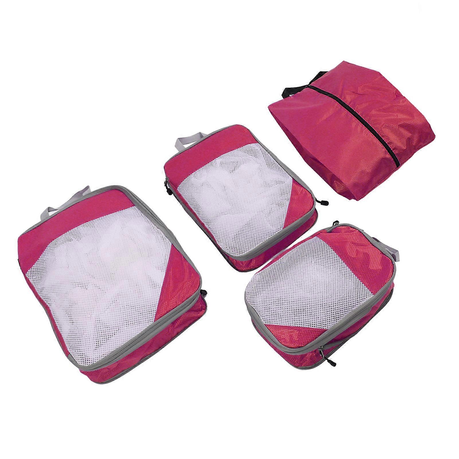 Sacs d’emballage de compression Imperméable à l’eau Portable Bagages Valise Pochette Organisateur Pour Vêtements Sous-vêtements Chaussures 4Pcs Rose Rouge