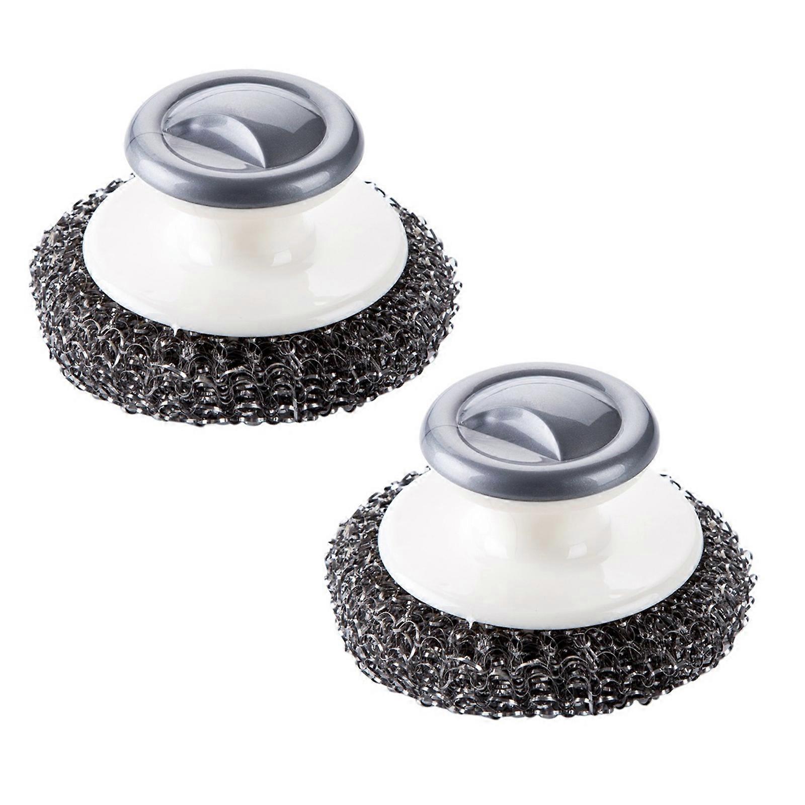 2Pcs Stainless Steel Wool Scrubber with Handle Cleaning Scouring Pad for Removing Stubborn Grimes From Pots Pans Sinks