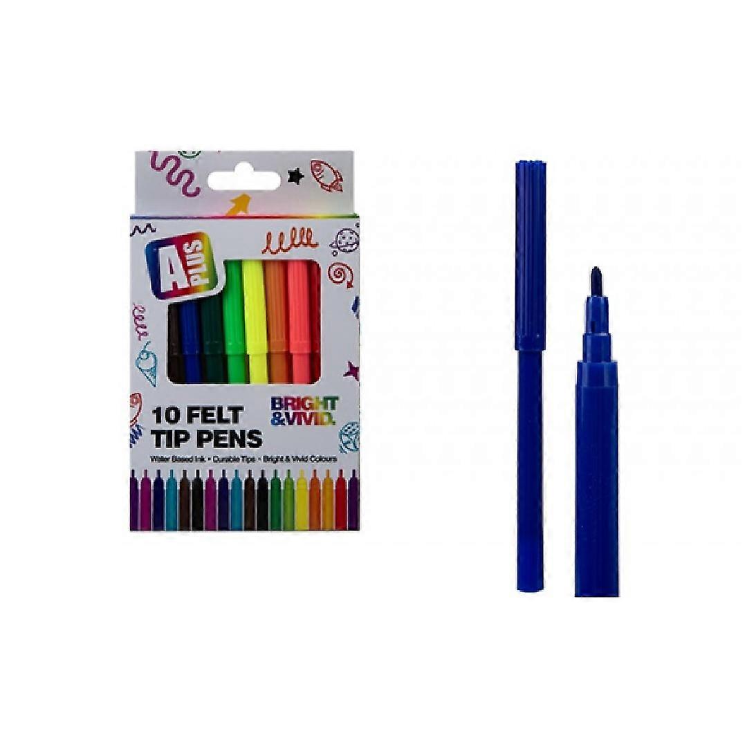 A Plus 10 Bright & Vivid Felt Tip Pens Assorted Colours