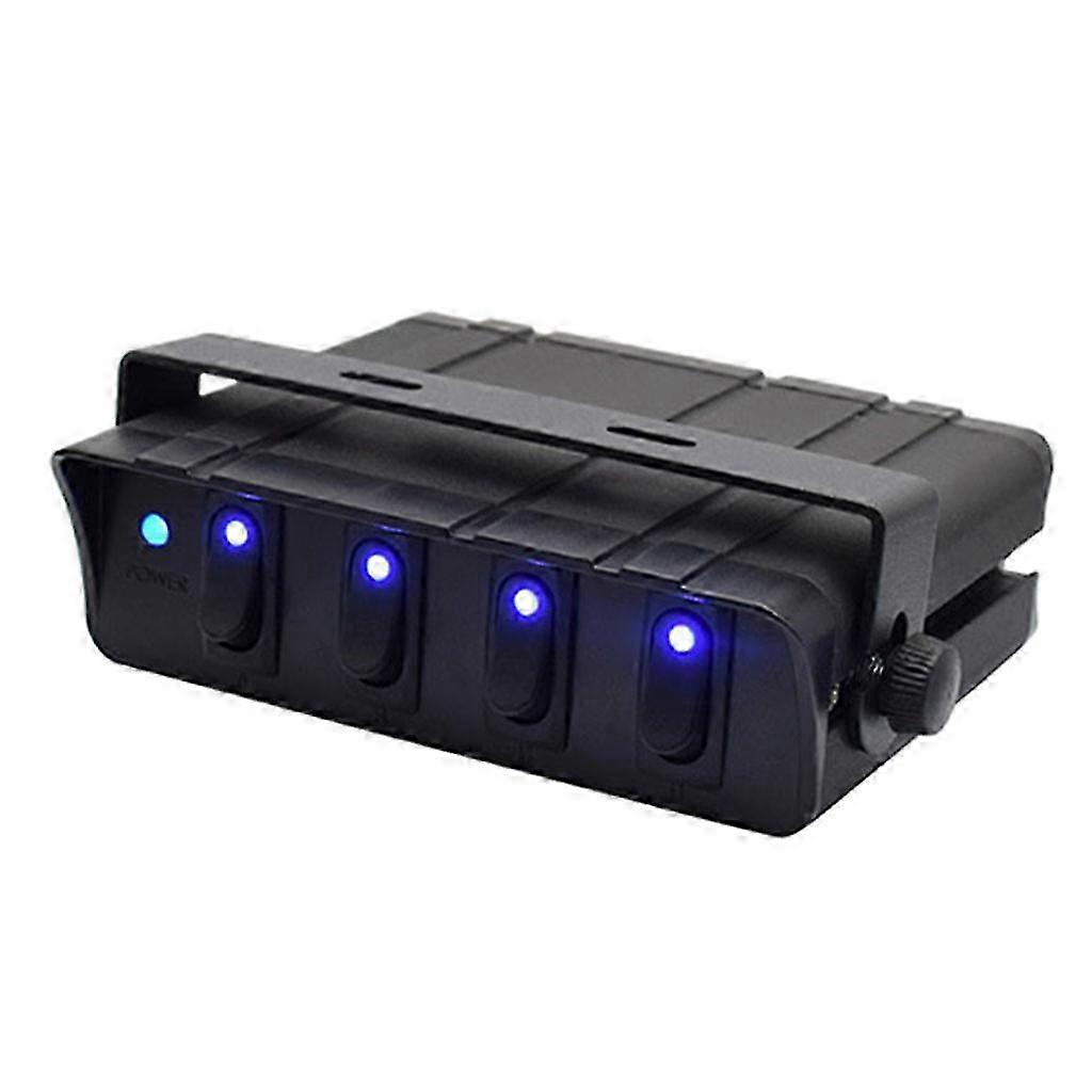 Waterproof 12V Overload Rocker Toggle Switch Panel Digital Voltmeter For Car Marine Boat RV-size:4-Gang Blue