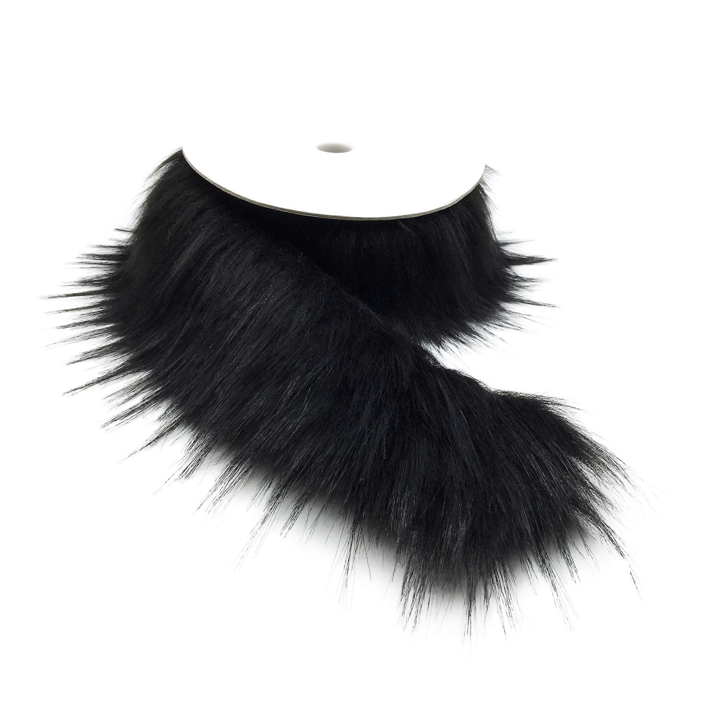 Faux Fur Trim Raccoon Fox Fur Ribbon Craft Stripe for Slippers Slides Fringe, 2 Yards, Black Color, Soft Material