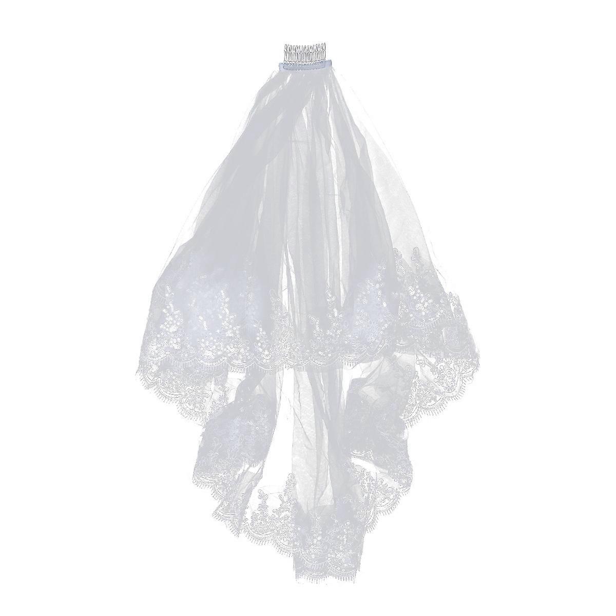 Here's a refined and engaging product description for your **White Bridal Veil – Double Layer with Sequin Lace Edge Comb**:
**Elegant White