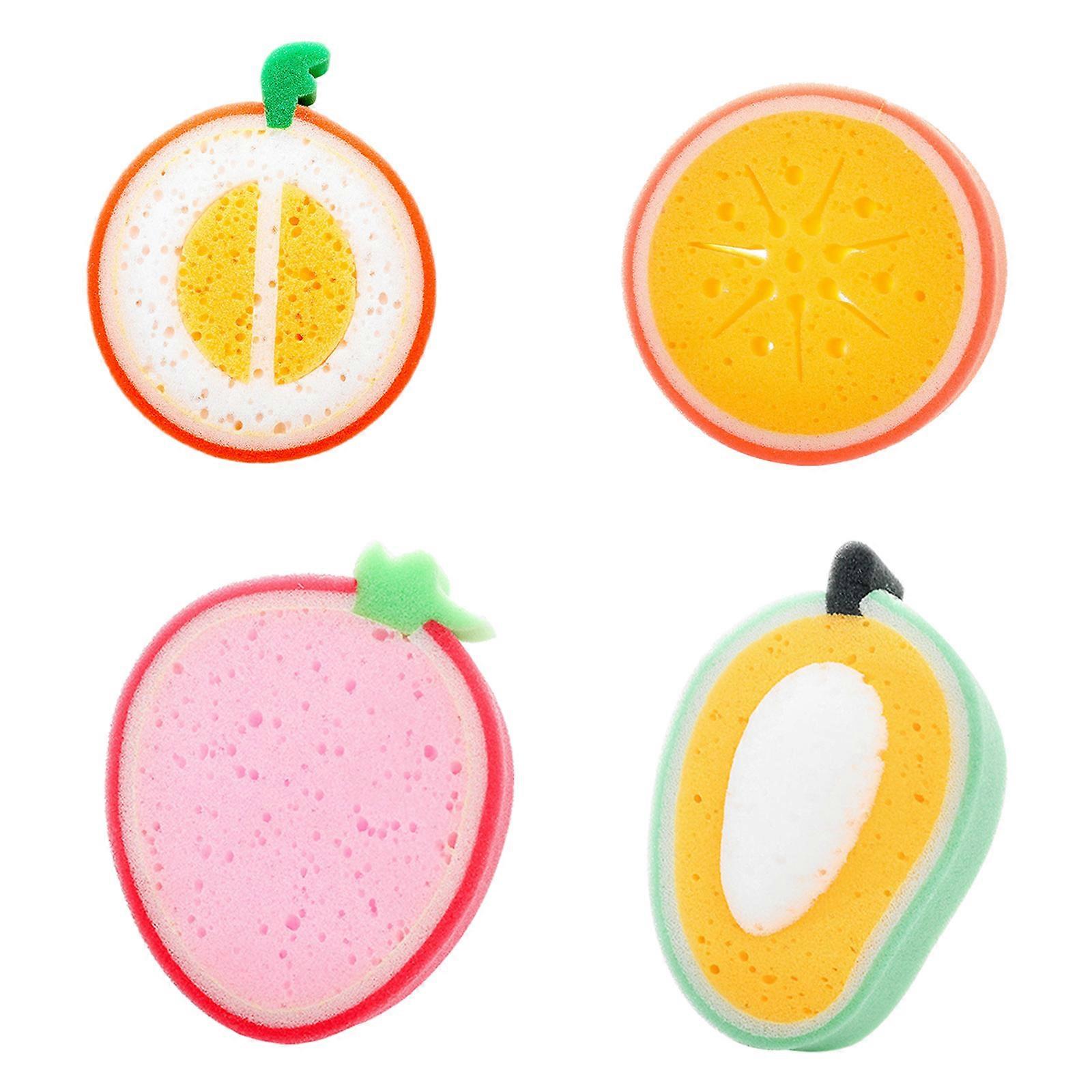 4 Pack Dish Cleaning Sponges Cute Fruit-Shape Thickened Kitchen Sponge Multifunctional Wipe Decontamination Lightweight