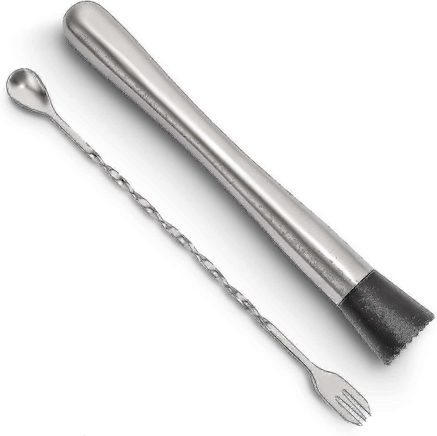 Conjunto de Ferramentas de Barra de Aço Muddler & Spoon de 10 Polegadas para Coquetéis & Bebidas de Frutas